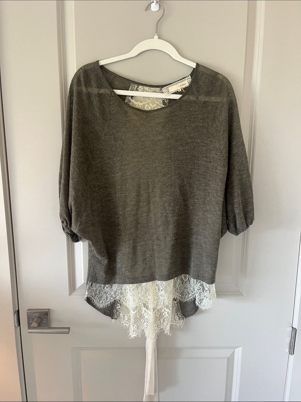 A'Reve Brown Knit Tunic with Cream Lace Hem